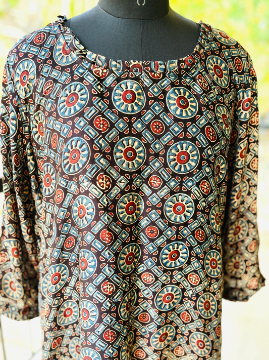 Silk dress in Ajrakh