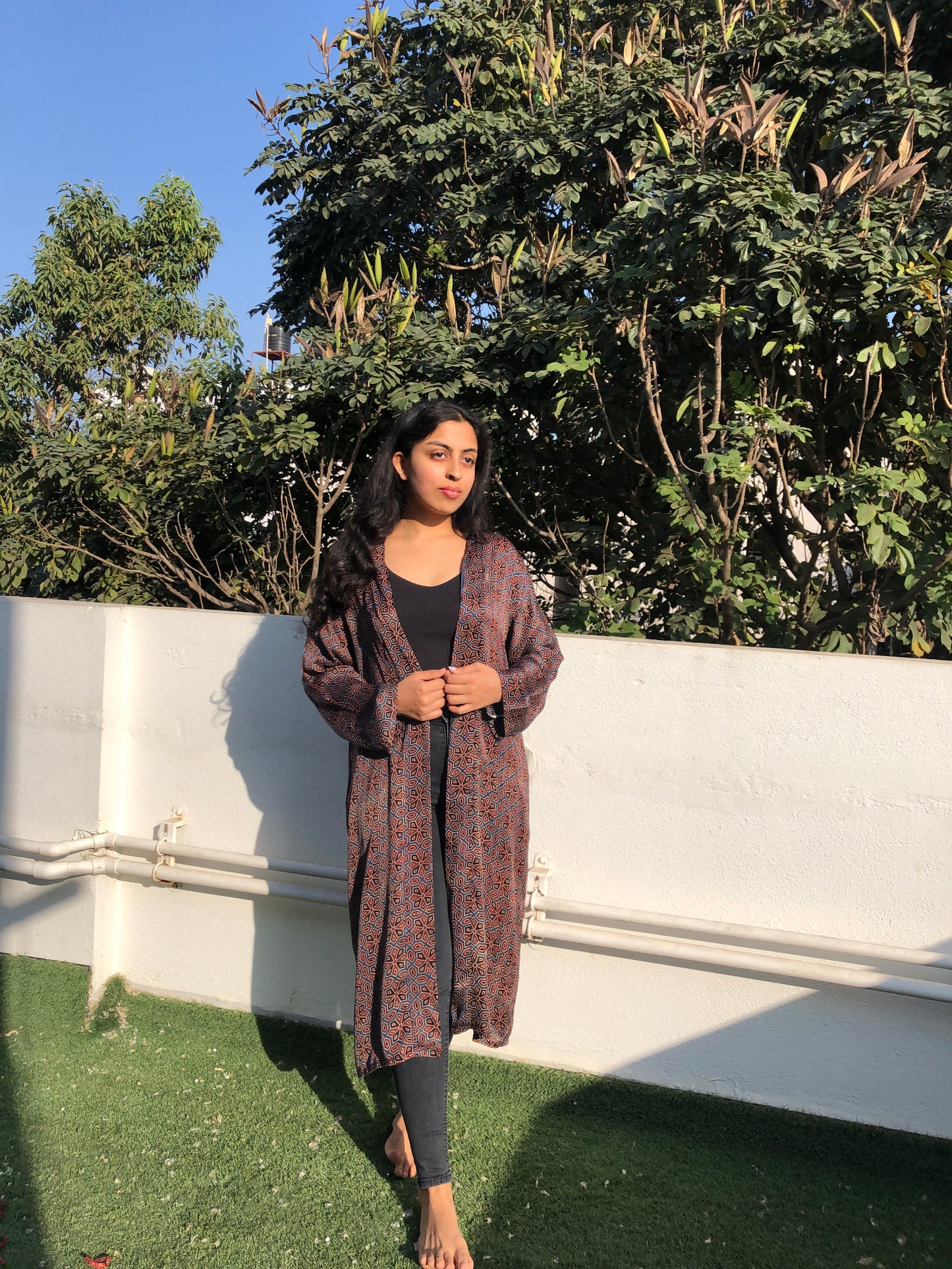 Blue & red shrug - in modal silk