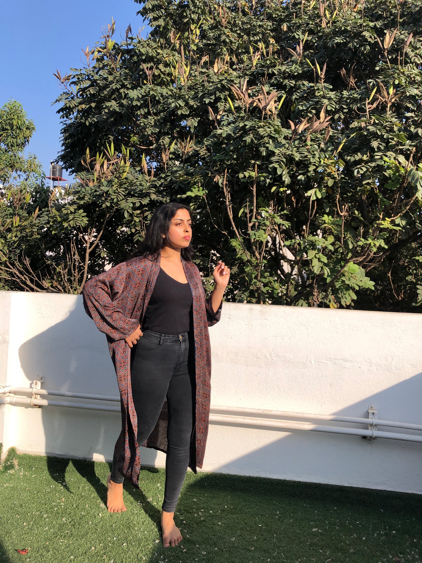 Blue & red shrug - in modal silk