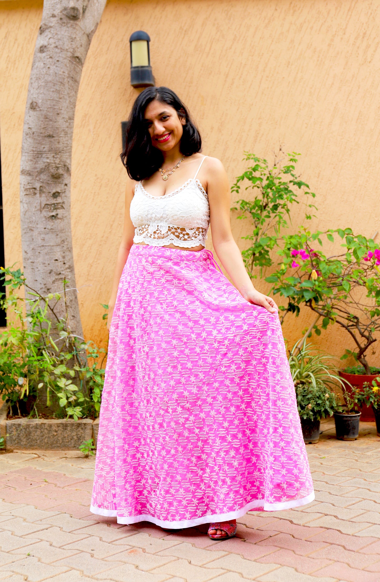 Pink long skirt