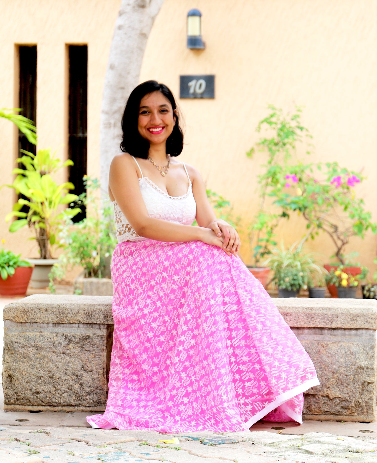 Pink long skirt