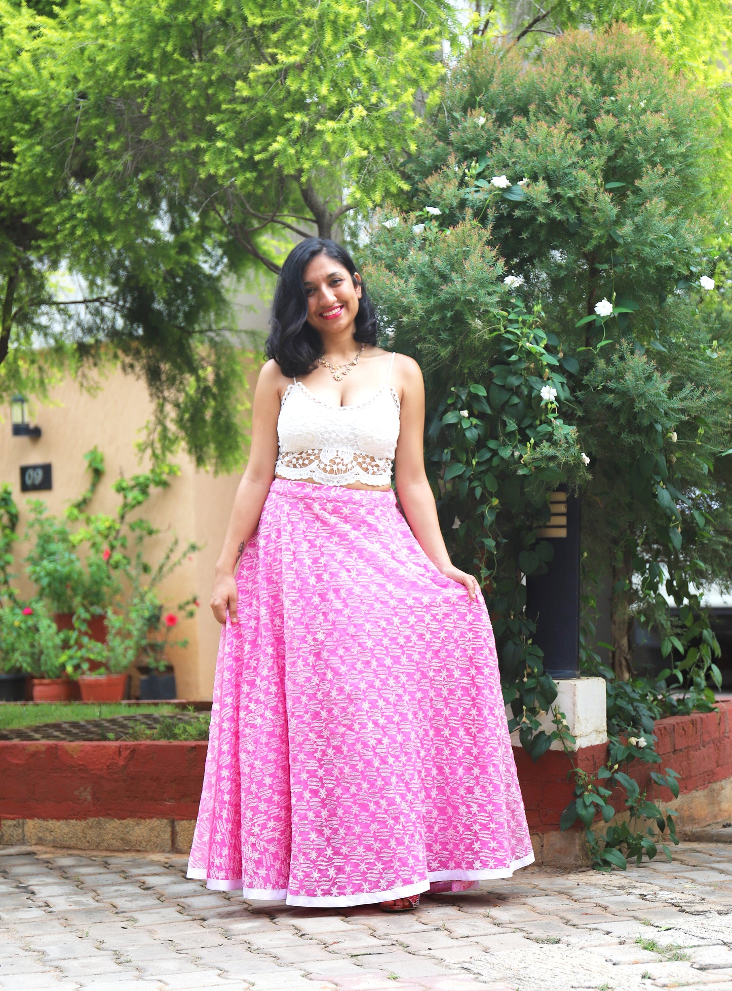 Pink long skirt
