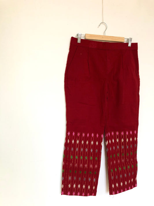 Red straight handwoven pants