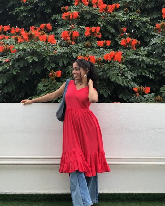 Celia tiered dress in hot pink