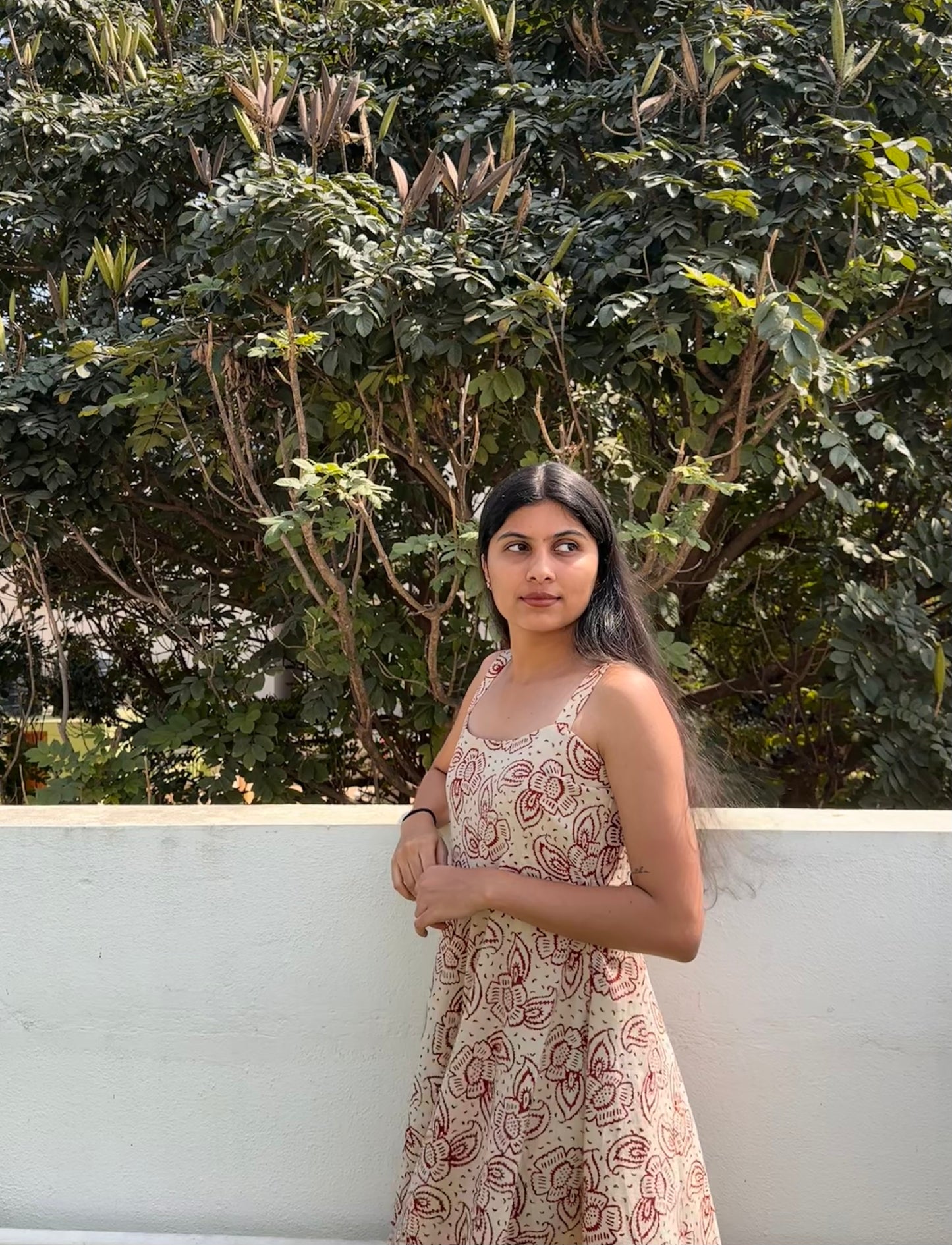 Anna dress - Maroon on beige