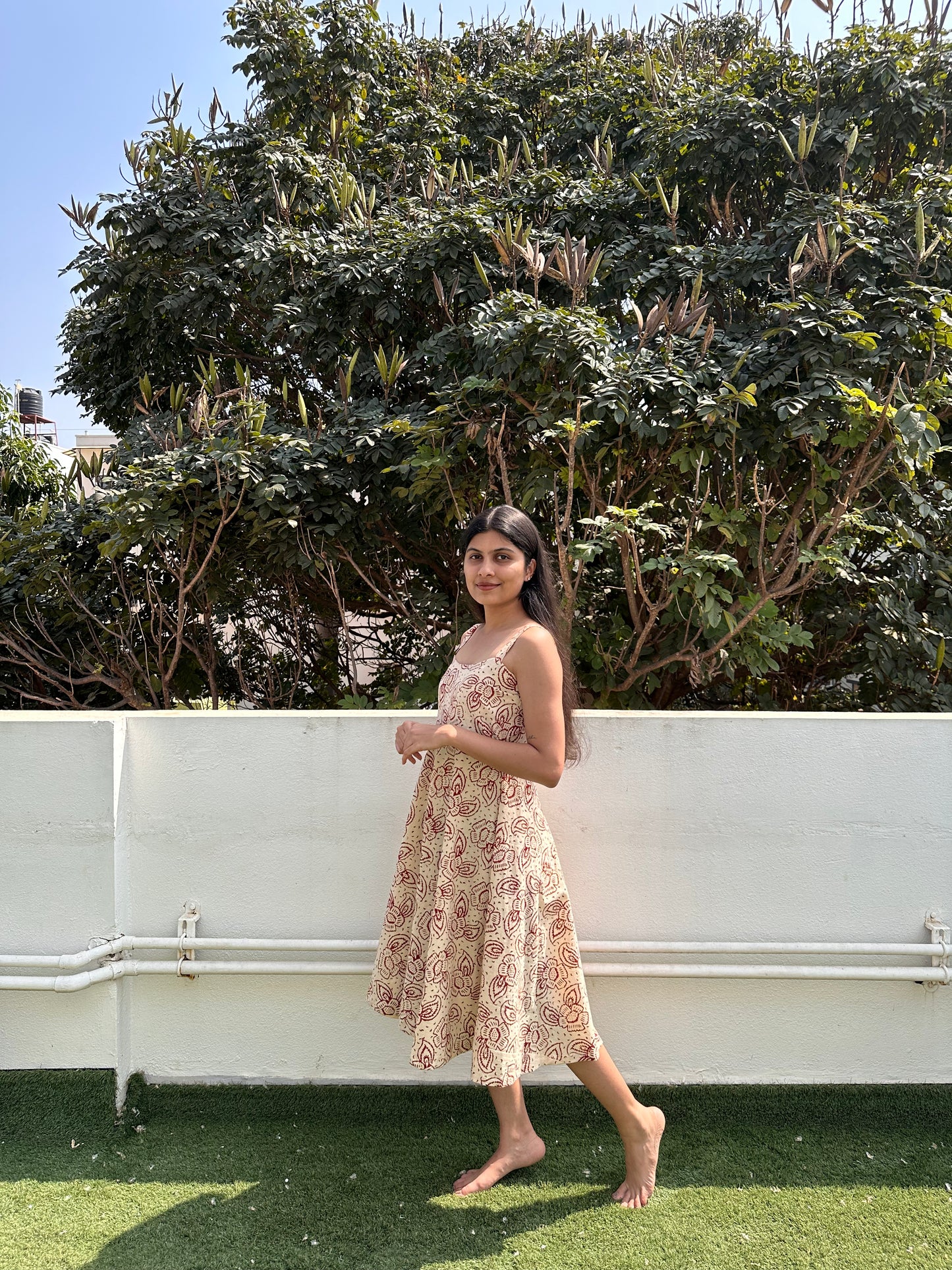 Anna dress - Maroon on beige