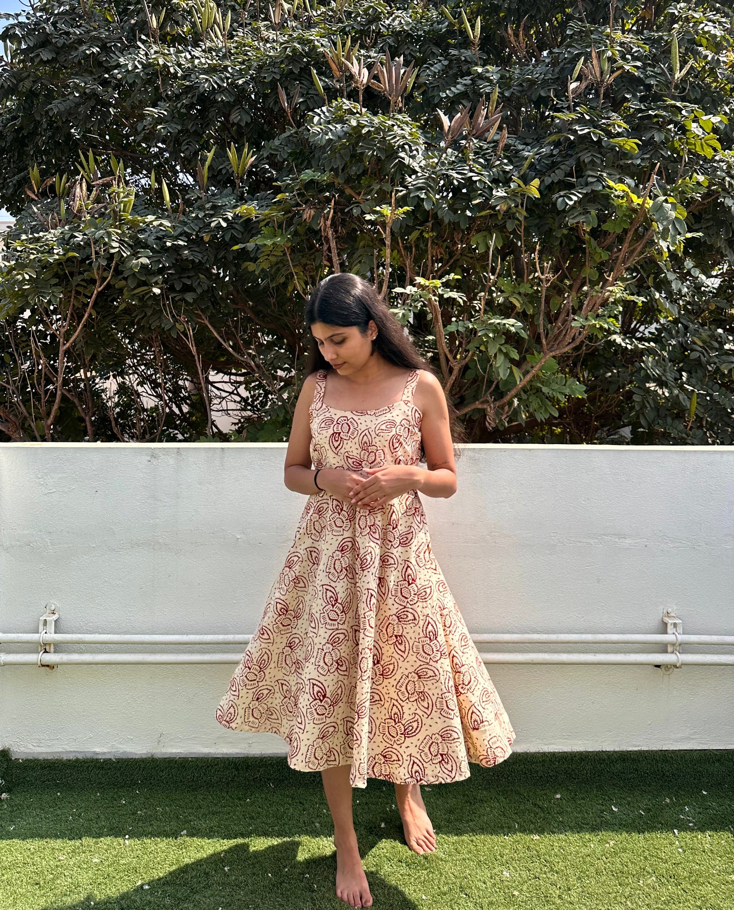 Anna dress - Maroon on beige