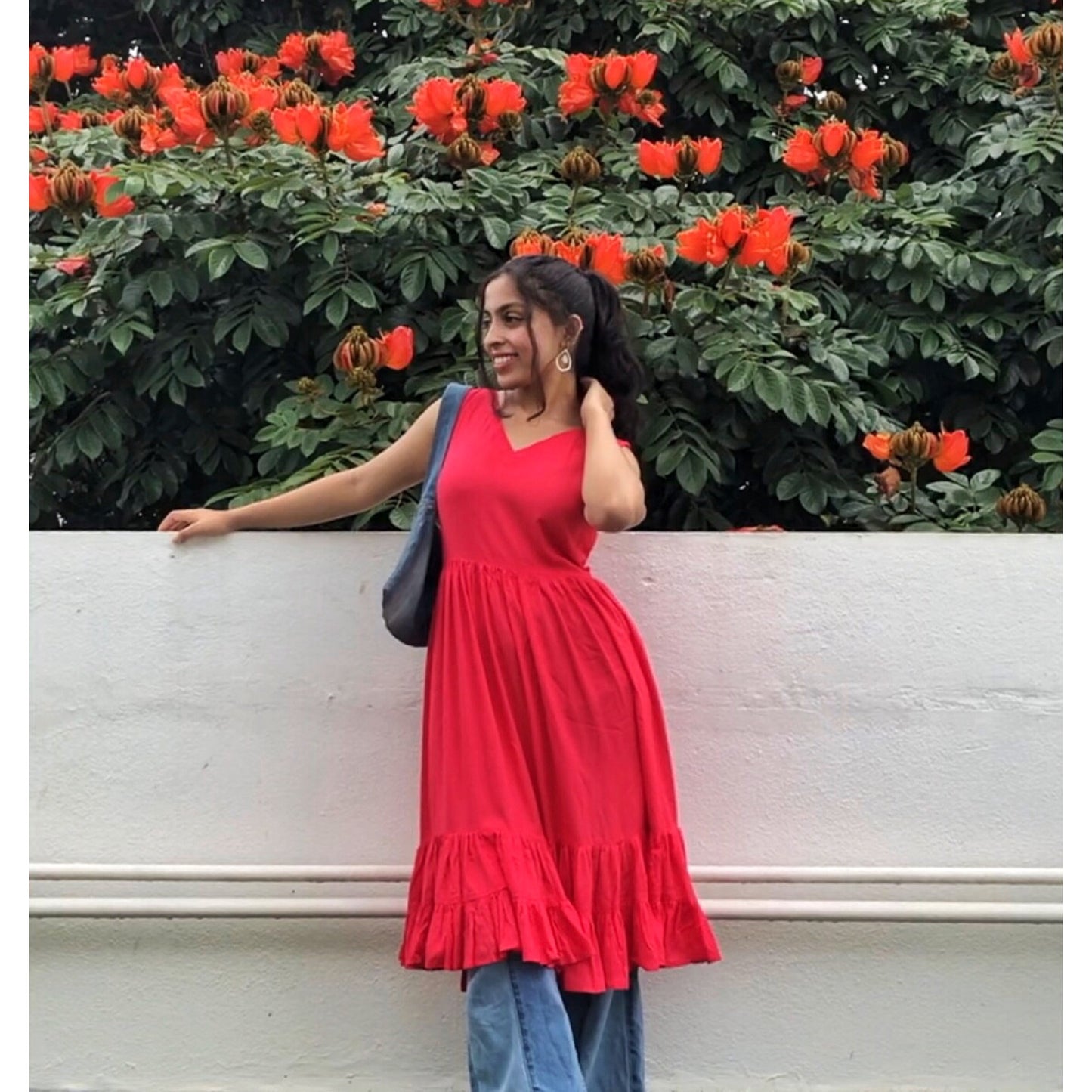 Celia tiered dress in hot pink