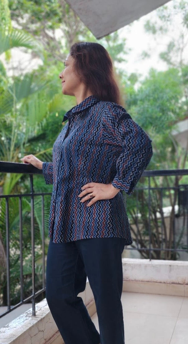 Indigo blue chevron shirt