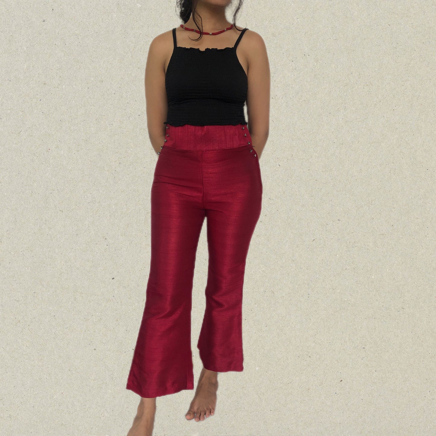 Red bootcut pants